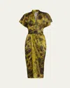 Rick Owens Printed Wrap Midi Dress In Acid Black