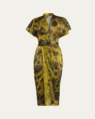 Rick Owens Printed Wrap Midi Dress In Acid Black