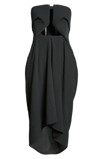 Rick Owens Prong Amphora Strapless Wool Grain De Poudre Dress In Black