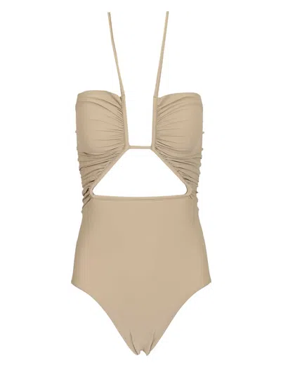 Rick Owens Prong One-piece Swimsuit With Cut-out In Brown