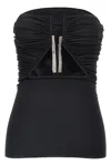 Rick Owens Off-the-shoulder Black Prong Bustier Top With Draping In Black