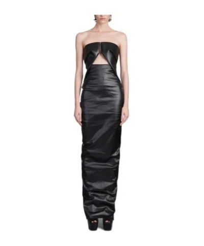 Rick Owens Prong Coated-denim Gown In Black
