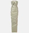 Rick Owens Prong Cut-out Coated Denim Gown In Green