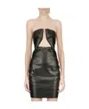 Rick Owens Prong Cutout Coated Denim Bustier Dress In Black