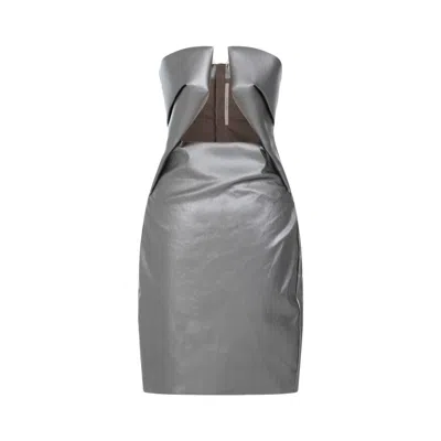 Rick Owens Prong Denim Gun Metal Cotton Mini Dress In Grey