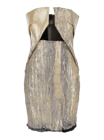 Rick Owens 'prong' Metallic Dress With Cut-out Detail And Distressed Effect In Cotton Blend Woman In Gold