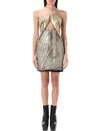 Rick Owens Mini Dress With Cut-out Detailing And Metallic Finish In Gold