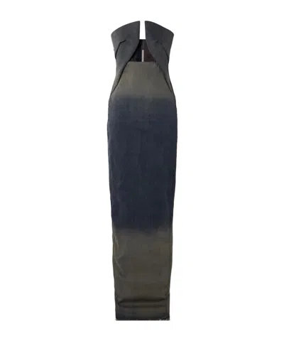 Rick Owens Prong Strapless Dégradé Stretch-denim Gown In Black