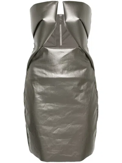 Rick Owens Prong Strapless Minidress In Gray