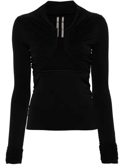 Rick Owens Cutout Ruched Stretch-jersey Top In Black