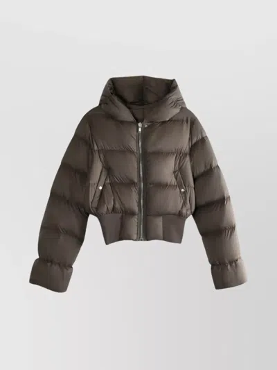 RICK OWENS PUFFER JACKET WITH HOOD AND RIBBED HEM