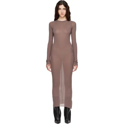 Rick Owens Purple Tower Rib Ls Midi Dress In Brown