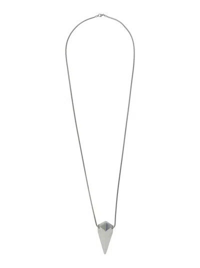Rick Owens Metallic Necklace With Pyramid Shaped Charm In Brass And Hematite Man In Silver
