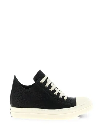 Rick Owens Python-effect Hammered Leather Sneakers In Black