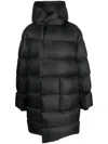Rick Owens Quilted Black Down Coat With Design In Black