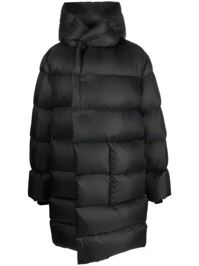 RICK OWENS RICK OWENS QUILTED BLACK DOWN COAT WITH DESIGN