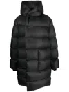 Rick Owens Quilted Black Down Coat With Design In Black