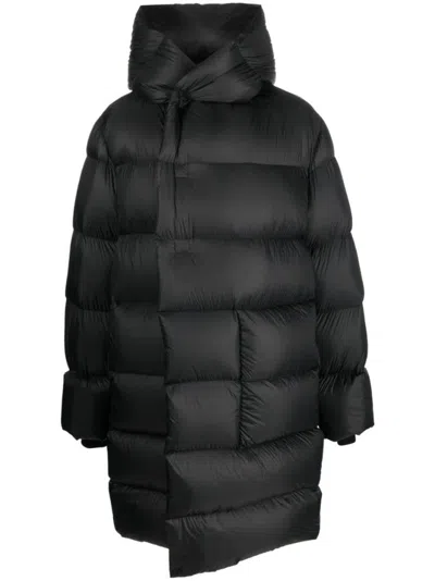 RICK OWENS QUILTED BLACK DOWN COAT WITH DESIGN