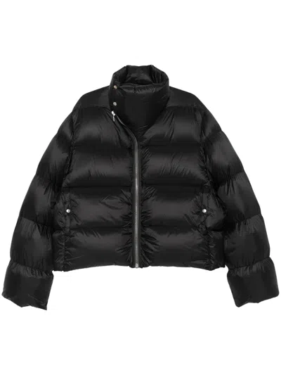 Rick Owens Quilted Down-fill Puffer Coat With Wool Trim In Black