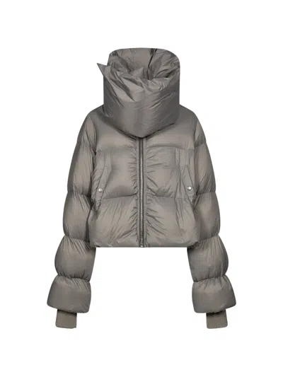 Rick Owens Quilted Funnel-neck Jacket In Gray