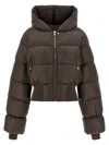 Rick Owens Brown Down Jacket With Crop Design And Fixed Hood In Tech Fabric Woman In Brown
