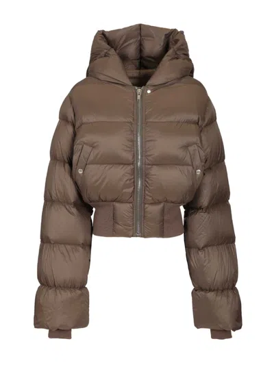 Rick Owens Quilted Nylon Down Jacket In Brown