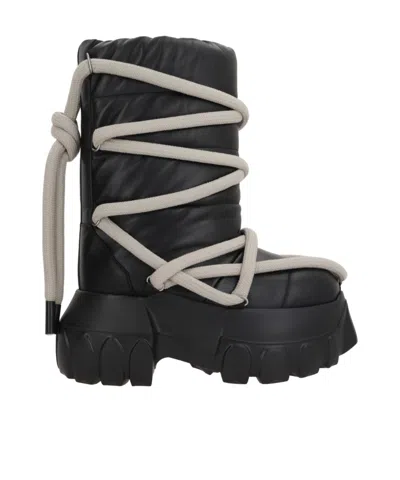 RICK OWENS QUILTED PADDED LEATHER LACE-UP BOOTS