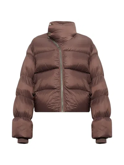Rick Owens Quilted Stand-up Collar Down Jacket In Brown