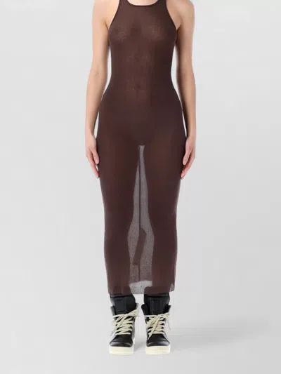 Rick Owens Racer Back Ribbed Ankle Length Dress In Brown