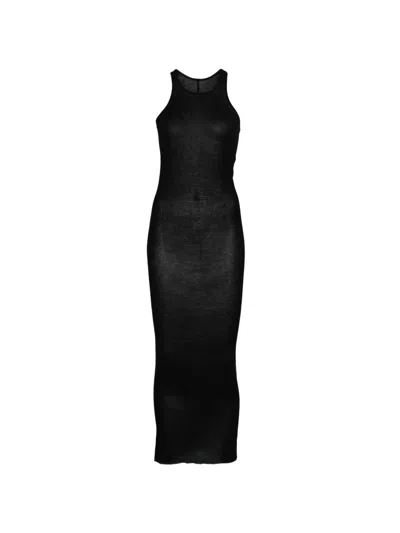 Rick Owens Textured Sleeveless Midi Dress In Sheer Fabric In Black