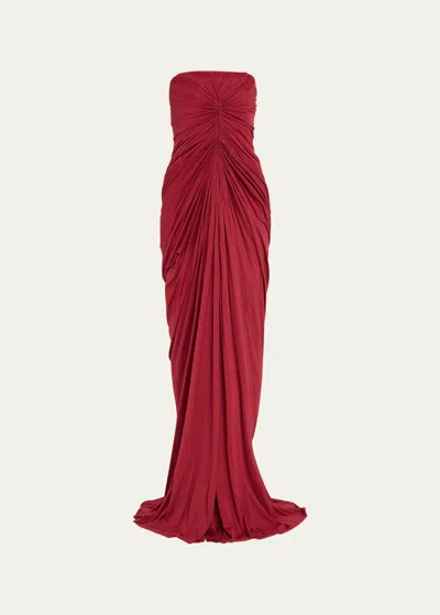 Rick Owens Radiance Bustier Strapless Ruched Gown In Cherry