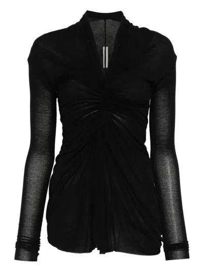 Rick Owens Radiance Draped V-neck Top In Black