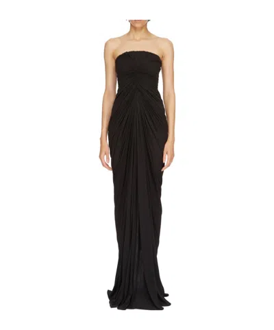 Rick Owens Radiance Ruched Cotton Gown In Black