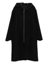 Rick Owens Men Black Coat With Fixed Hood And Rear Single Vent In Wool Man In Black