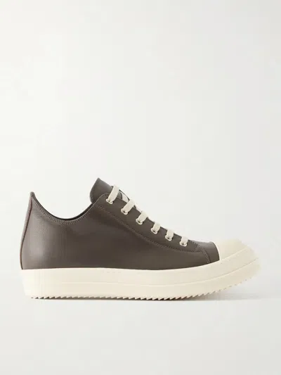 Rick Owens Ramones Leather And Rubber Sneakers In Brown