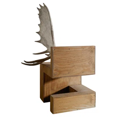 Pre-owned Rick Owens Rare Contemporary Wooden "stag Chair" By  In Plywood & Elk Horn 2007 In Brown