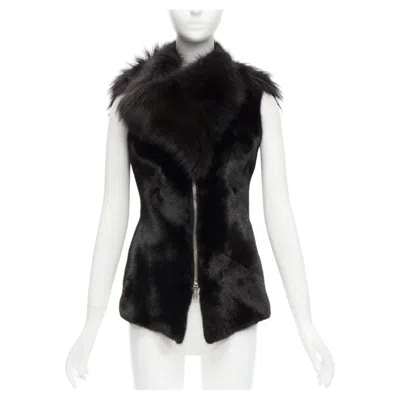 Pre-owned Rick Owens Rare  Palais Royale Black Mixed Fur Asymmetric Zipper Vest Top Jacket
