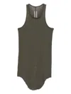 Rick Owens Ribbed Tank Top With Curved Hem And Racerback In Gray