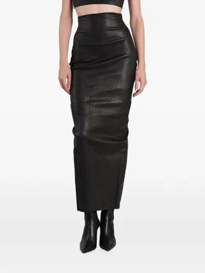 Rick Owens Rear-slit Lambskin Maxi Skirt In Black
