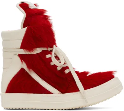 Rick Owens Red & Off-white Geobasket Sneakers In 311 Cardinal Red/mil