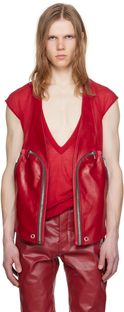 Rick Owens Red Bauhaus Leather Vest In 03 Cardinal Red