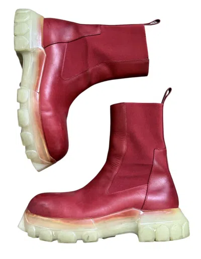 Pre-owned Rick Owens Red Beatle Bozo Hightop Leather Runway Boots
