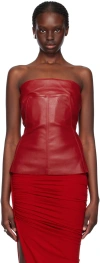 RICK OWENS RED BUSTIER LEATHER TANK TOP