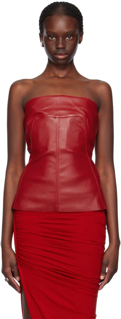 Rick Owens Red Bustier Leather Tank Top In 03 Cardinal Red