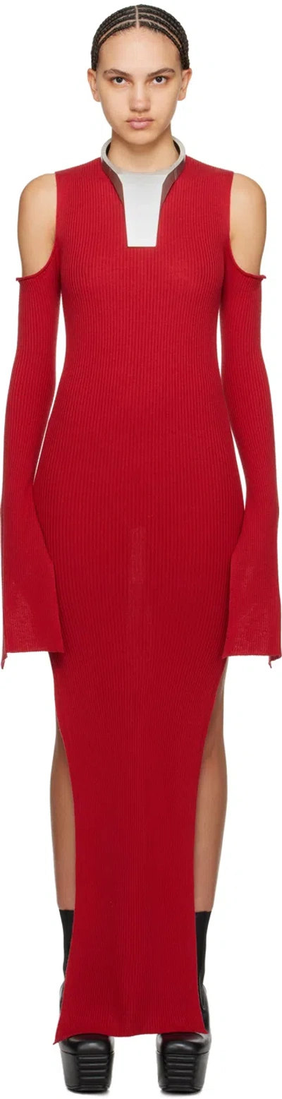 Rick Owens Red Cape Sleeve Maxi Dress In 03 Cardinal Red