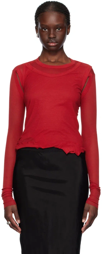 Rick Owens Red Cropped Banana Long Sleeve T-shirt In 03 Cardinal Red