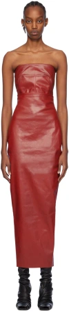 Rick Owens Red Dirt Pillar Denim Maxi Skirt In 03 Cardinal Red