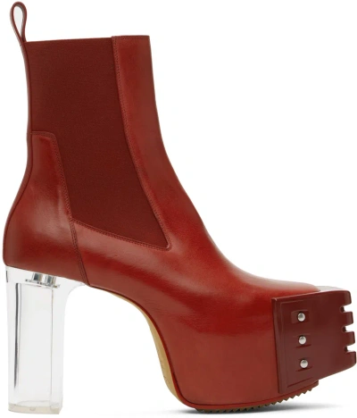 Rick Owens Red Grilled Platforms 45 Chelsea Boots In 30 Cardinal Red/clea