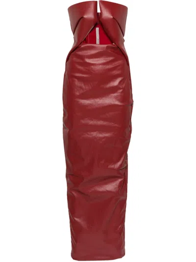 Rick Owens Prong Strapless Coated-denim Maxi Dress In Red