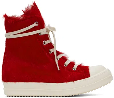 Rick Owens Red Unshaved Sneakers In 311 Cardinal Red/mil